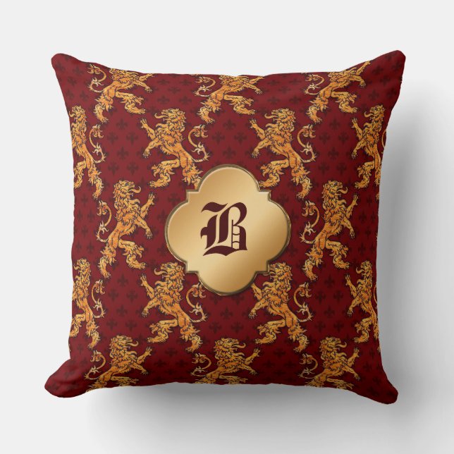 Coussin Lion médiéval Red Fleur de Lis d'or (Recto)