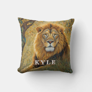 Coussin Lion Safari Brown d'or