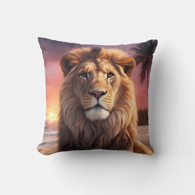 Coussin Lion sur la plage (Recto)