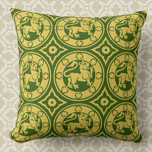 Coussin Lions médiévaux jaunes et verts Jouer l'oreiller