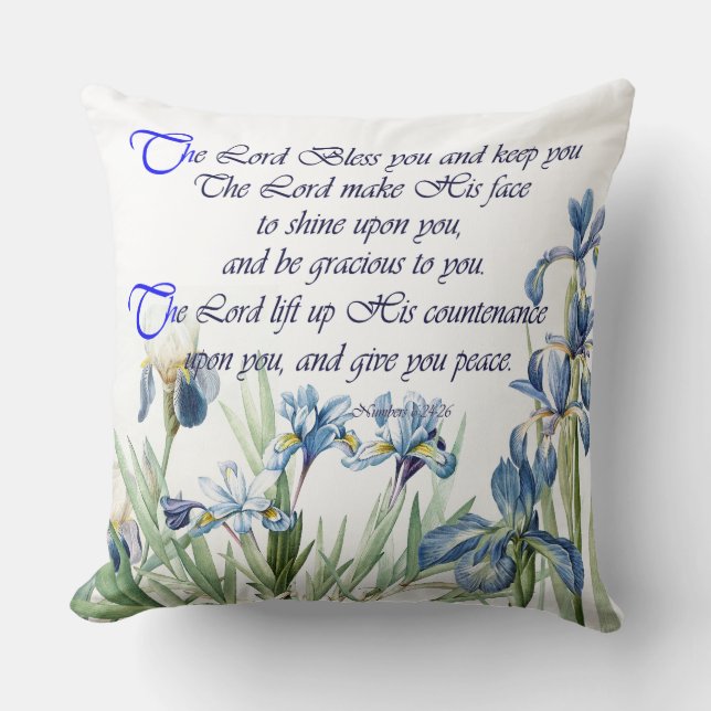 Coussin L'iris bleu botanique d'écriture sainte fleurit (Recto)