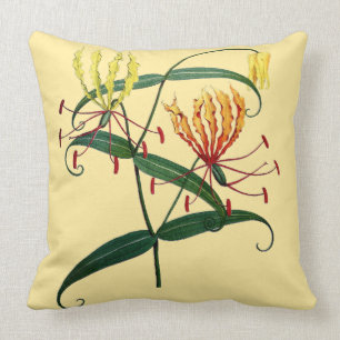 Coussin Lis de Gloriosa oranges et carreau jaune
