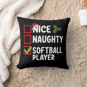 Coussin Liste de Noël de joueur de softball gentil vilain