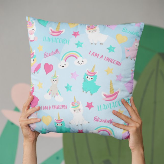 Coussin Little Girl Cute Llamacorn Pastel Motif (Créateur téléchargé)