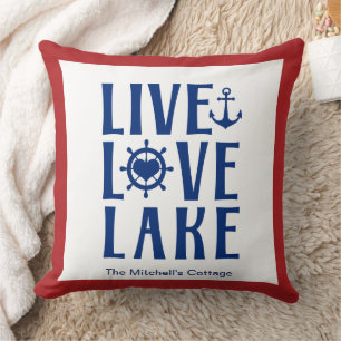 Coussin Live Love Lake - Nautical Boat Lakehouse