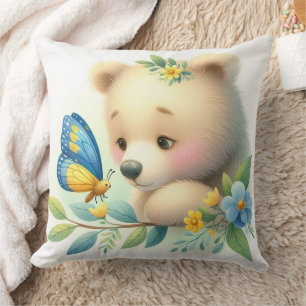 Coussin Livre D'Histoire Bois Bébés Ours Et Papillon