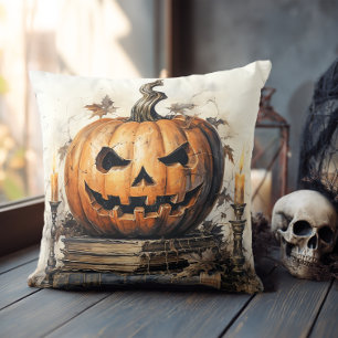 Coussin Livres anciens et citrouille d'Halloween