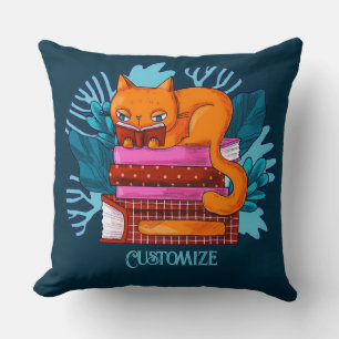 Coussin Livres Approuvés Personnalisés Chat Turquoise