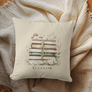 Coussin Livres aquarelles vintage et fleurs sauvages