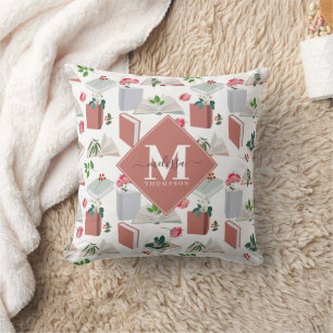 Coussin Livres Botaniques & Monogramme de Lecture de Bibli