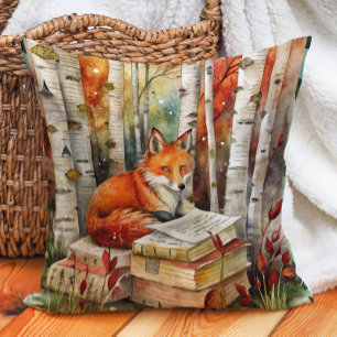 Coussin Livres de Renard Vintage Rustique Bois Automne