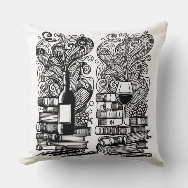 Coussin Livres Et Vin Couleur Me Doodle (Recto)