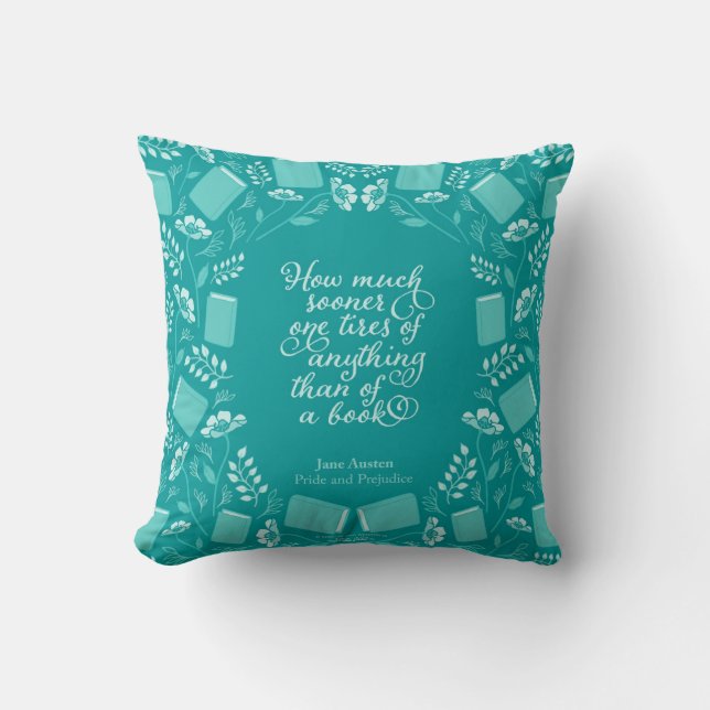 Coussin Livresque floral turquoise de fierté et de (Recto)