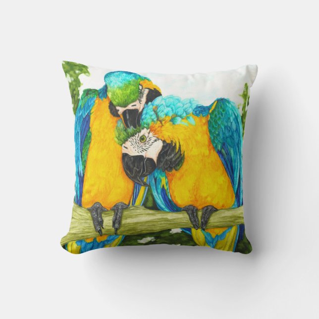 Coussin L'ivrogne doux - aras de bleu et d'or (Recto)