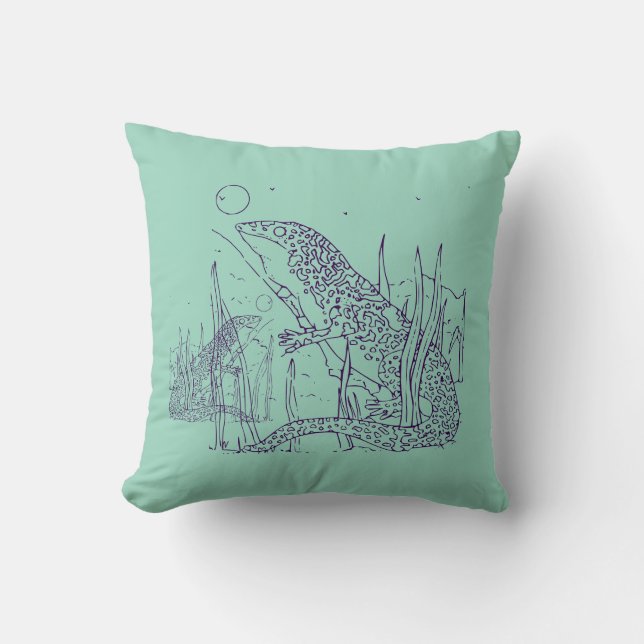 Coussin Lizards on Green Throw Pillow – Reptile Lover Gift (Recto)