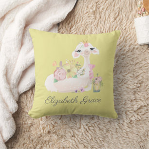 Coussin Llama Jaune et Blanc avec Fleurs Baby