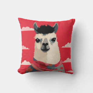 Coussin Llama Portant un écusson Floral Sous Ciel Rouge