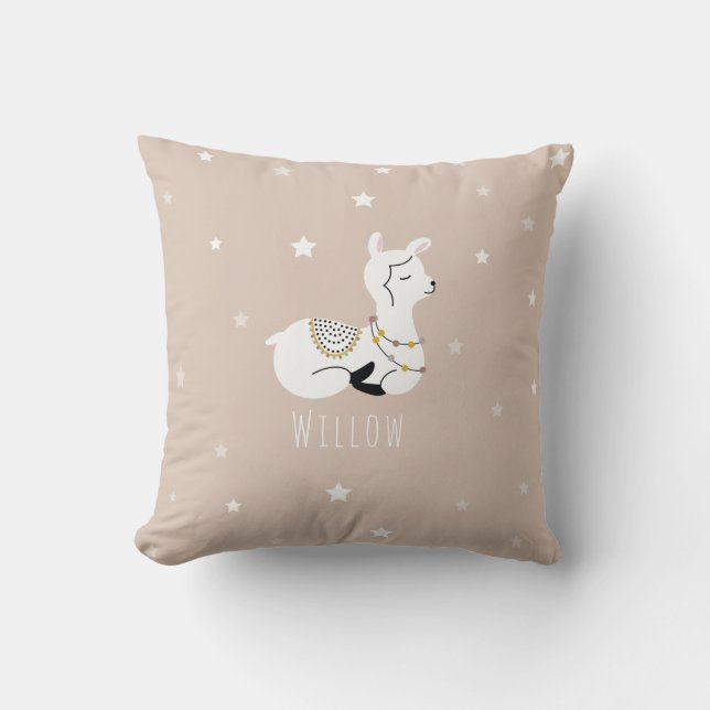 Coussin Llama Stars Pink Girl Nursery (Recto)
