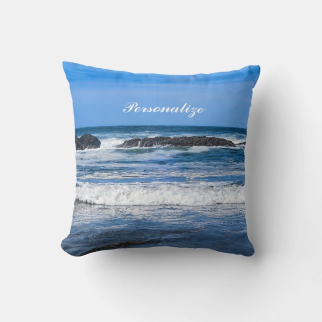 Coussin L'océan pacifique bleu avec le nom (Recto)