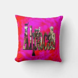 Coussin Logo d'alpaca rouge et rose