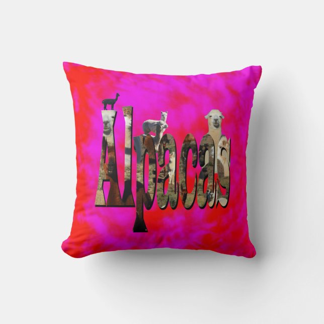 Coussin Logo d'alpaca rouge et rose (Recto)