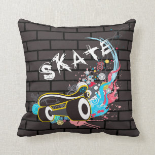 Coussin Logo de graffiti de patin de mur de briques avec