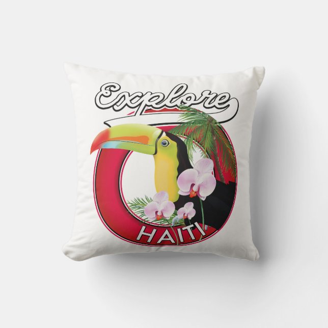 Coussin Logo de voyage Explore Haïti. (Recto)