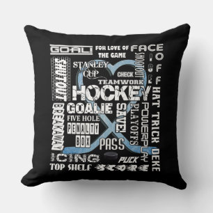 Coussin Logo du hockey sur glace Blue Heart Words White