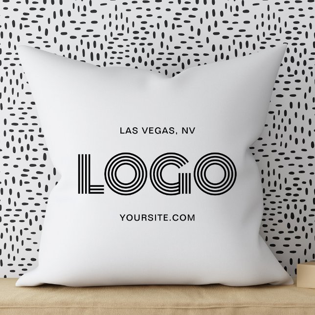 Coussin Logo rectangulaire moderne blanc et noir (White and Black Modern Rectangular Logo Throw Pillow)