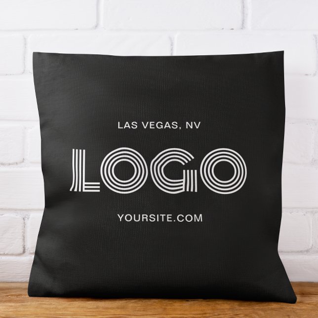 Coussin Logo rectangulaire moderne noir et blanc (Black and White Modern Rectangular Logo Throw Pillow)