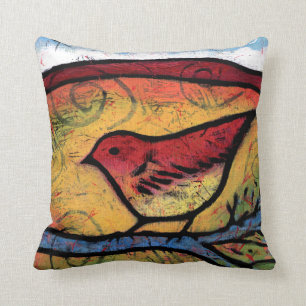 Coussin L'oiseau rouge a entendu désert appelle