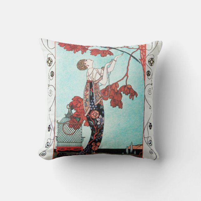 Coussin L'OISEAU VOLONTAIRE, LA MODE DE BEAUTÉ/ FLEUVES Gé (Recto)