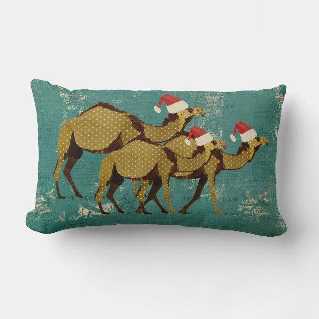 Coussin lombaire bleu de Noël de chameaux (Recto)