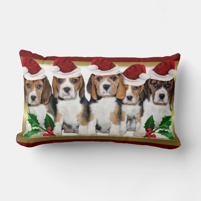 Coussin lombaire de chiots de beagle de Noël (Recto)