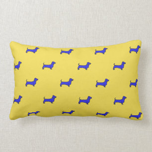 Coussin lombaire de Daschund - bleu carrelé sur