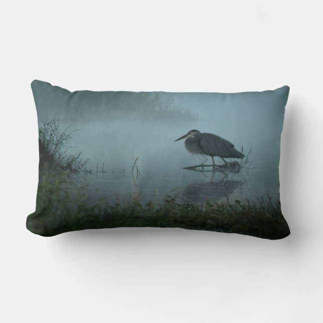 Coussin lombaire de style de matin bleu de héron (Recto)