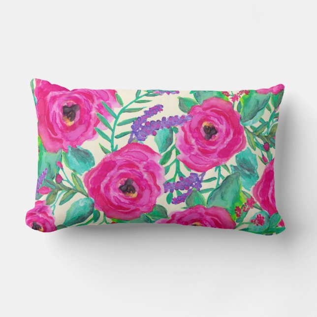 Coussin lombaire décoratif floral frais (Recto)