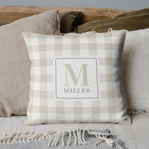 Coussin Lombaire Monogramme de Famille à Carreaux