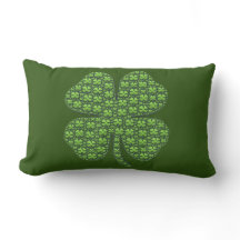 Coussin lombaire vert-foncé de trèfle irlandais