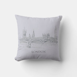 Coussin London Bridge Big Ben et Skyline Ink Sketch
