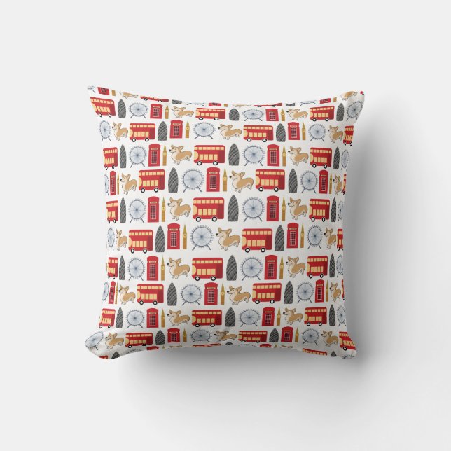Coussin London Icon and Corgi Collage Motif (Recto)