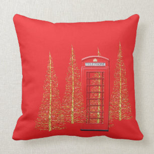 Coussin London Red Telephone Box Gold Trees lancent l'orei
