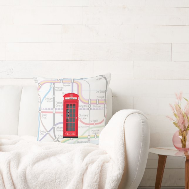 Coussin London Tube Map Custom Name Red Phone Booth (Canapé)