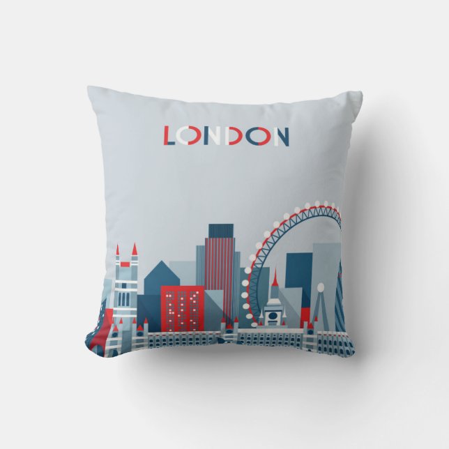 Coussin Londres, Angleterre horizon rouge, blanc et bleu (Recto)