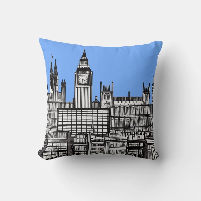 Coussin Londres Cityscape noir et blanc (Recto)