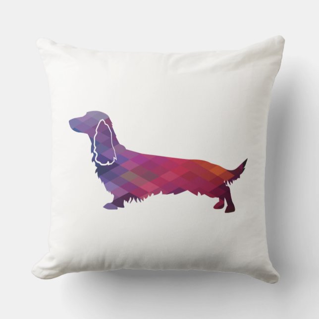 Coussin Long Haied Dachshund Geo Silhouette violet (Recto)