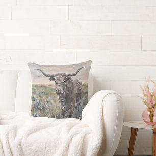 Coussin "Longhorn" Peint à la main