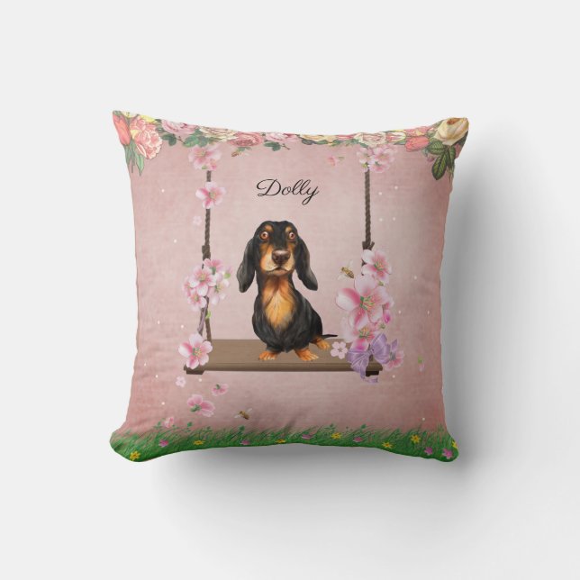 Coussin Longue Cheveux Dachshund Balançant Jeu d'oreiller (Recto)
