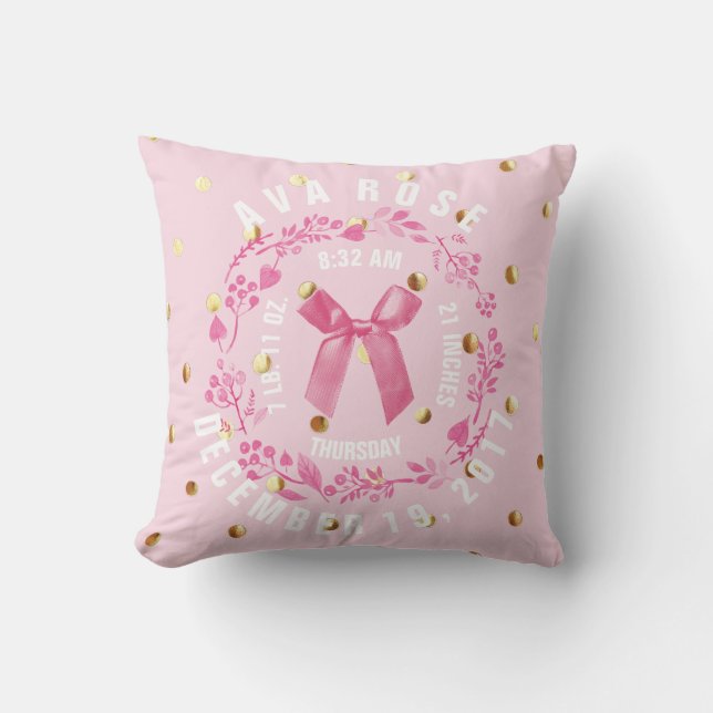 Coussin L'or de rose de bébé de stat | de naissance (Recto)