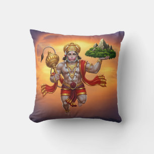 Coussin Lord Hanuman Flying Lifting Mountain